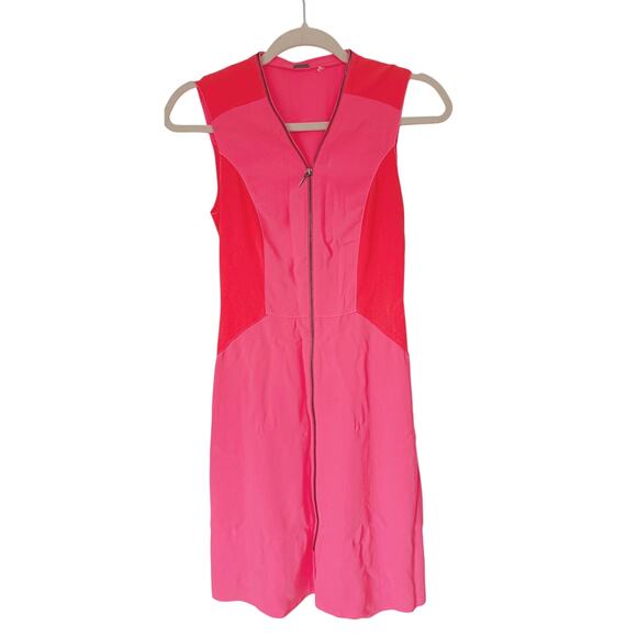 Elie Tahari Colorblock Zipper Sleeveless Mini Dress Pink 0 Feminine Career Bold - Picture 2 of 10
